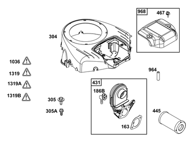 Blower Housing And Air Cleaner Group Diagram and Parts List for 40N777-0033-B5 400000 - 699999 Briggs and Stratton Engine